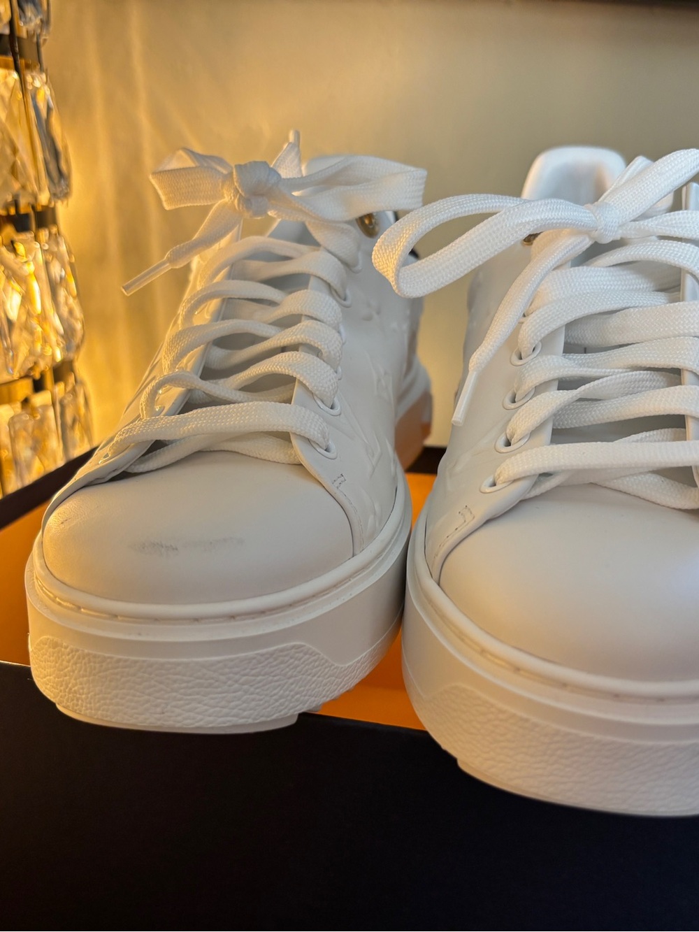 Louis Vuitton White Sneakers with Brown Monogram Heel - Picture 7 of 10